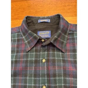 Large Pendleton Wool Lodge Shirt Manager Tartan Green Plaid